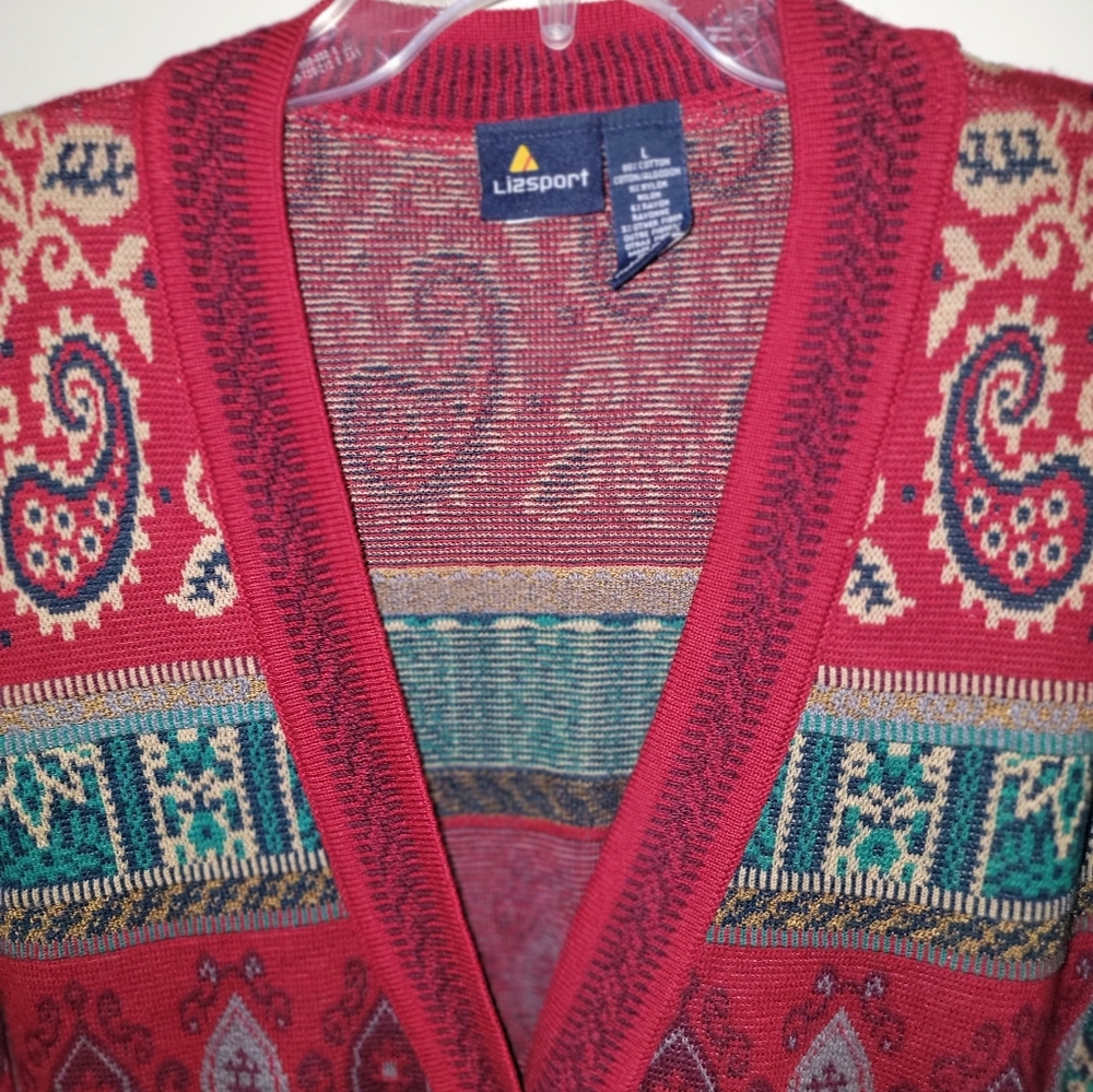 Liz Sport Women's Multicolor Paisley Knit Cardigan Size Large EUC - Picture 3 of 6